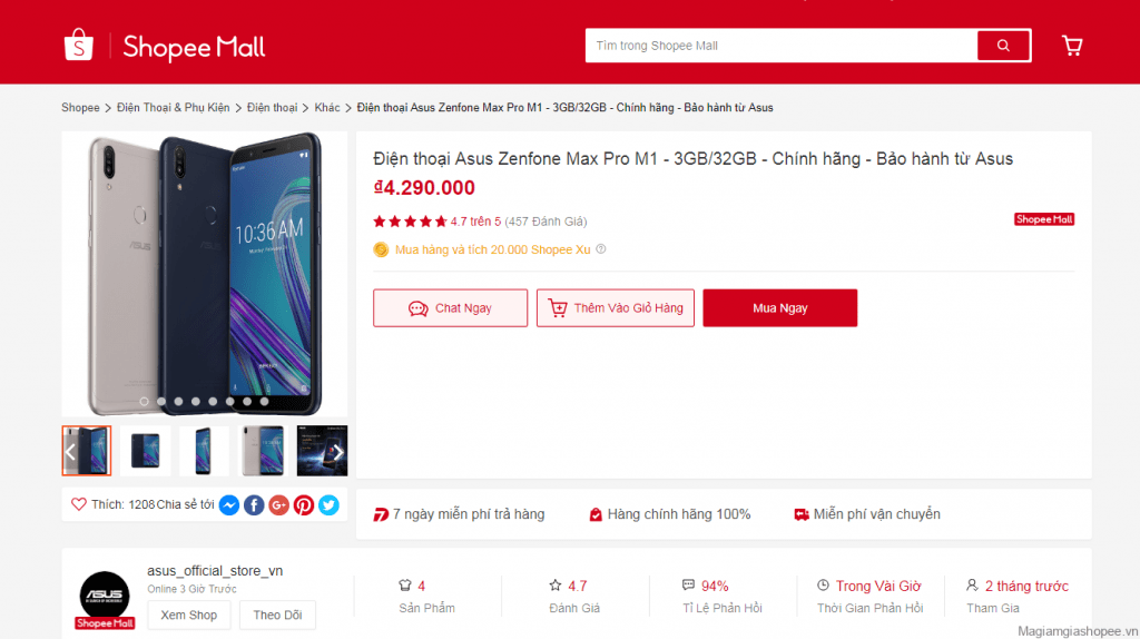 Asus Zenfone Max Pro M1 chính hãng trên Shopee