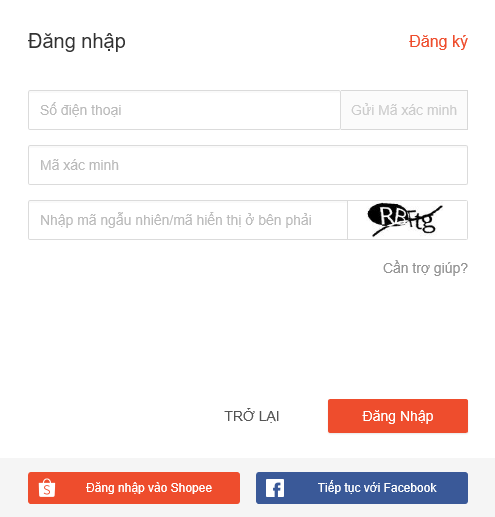 Đăng nhập khi Quên mật khẩu Shopee