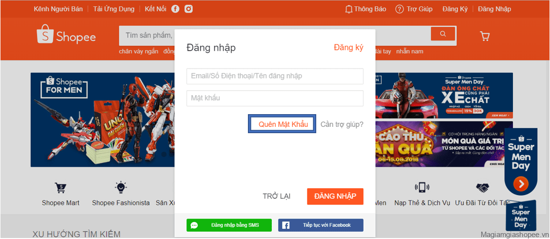 Quên mật khẩu tài khoản shopee