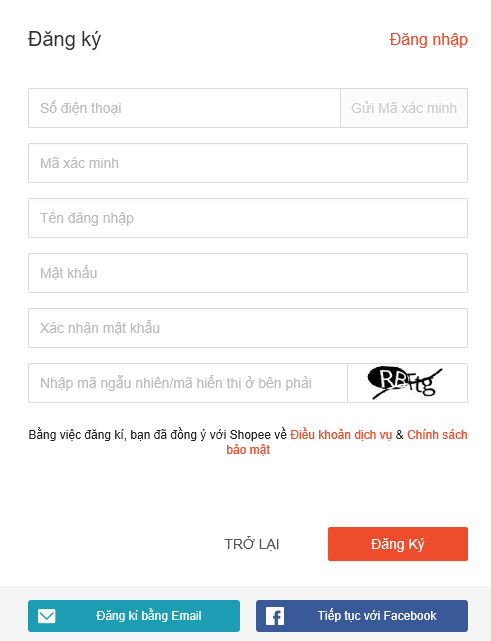 Đăng ký tài khoản Shopee trên điện thoại