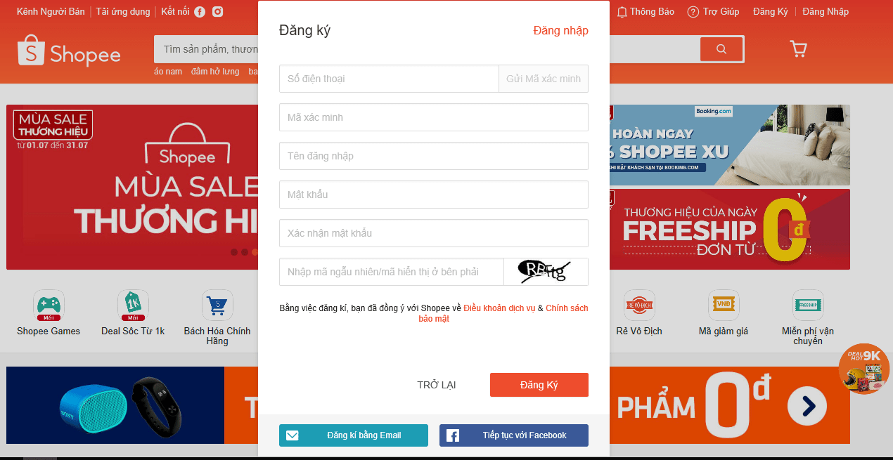 Cách đăng ký tài khoản Shopee