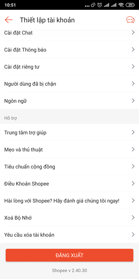 Hướng dẫn Đăng xuất tài khoản Shopee trên điện thoại