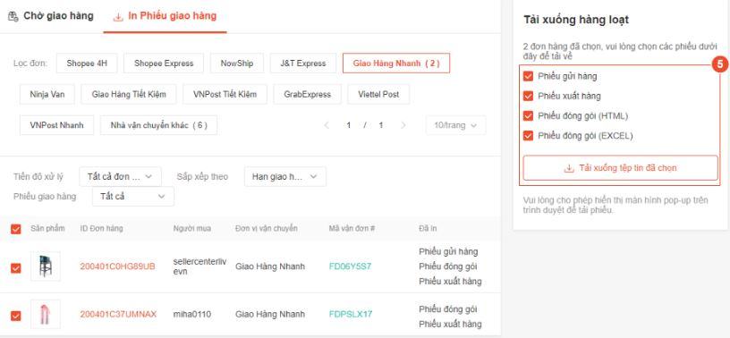 cách xử lý hàng loạt đơn hàng trên shopee
