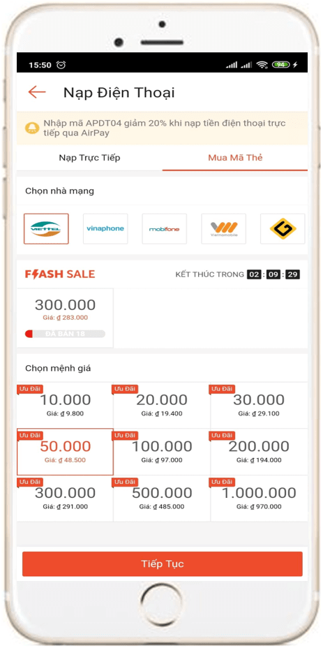 Mua mã thẻ điện thoại trên Shopee