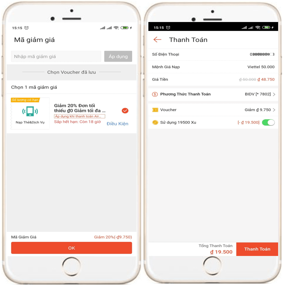 Nạp tiền điện thoại trực tiếp trên Shopee