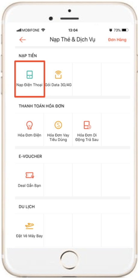 Nạp tiền điện thoại trực tiếp trên Shopee