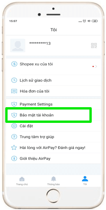 Cách đổi số điện thoại Airpay