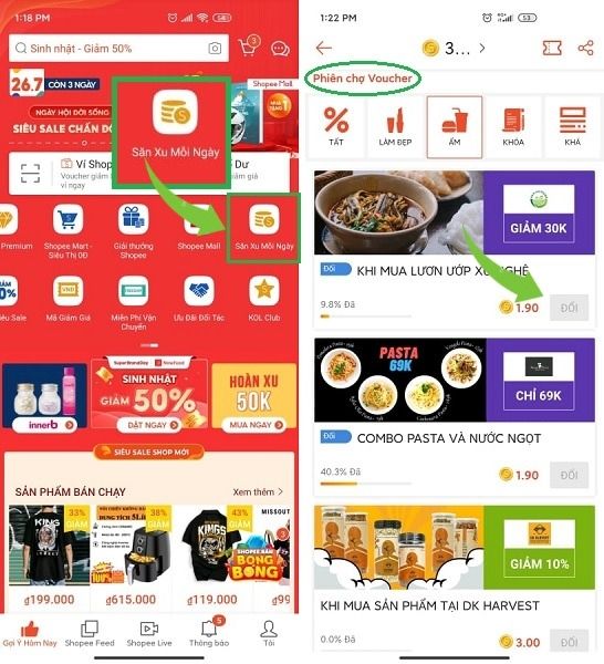 Đổi shopee xu thành voucher