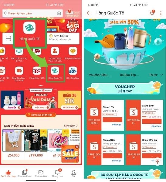 Lấy mã giảm giá hàng quốc tế