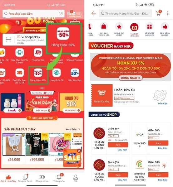 Lấy voucher hàng hiệu shopee
