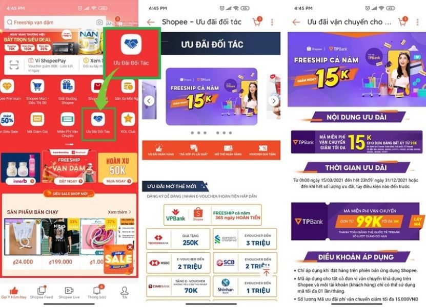 Ưu đãi đối tác ngân hàng Shopee