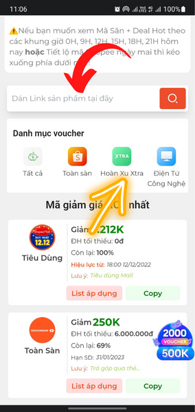 cách lấy mã hoàn xu Xtra