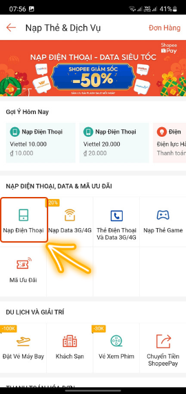 nạp điện thoại Shopee 1K