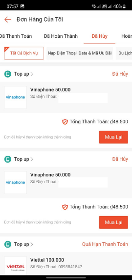 nạp điện thoại Shopee 50K chỉ 1K