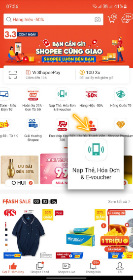 săn thẻ điện thoại 1K Shopee
