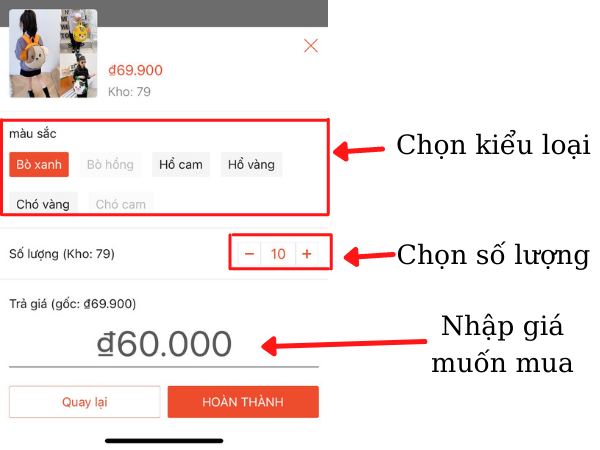 mặc cả trên Shopee