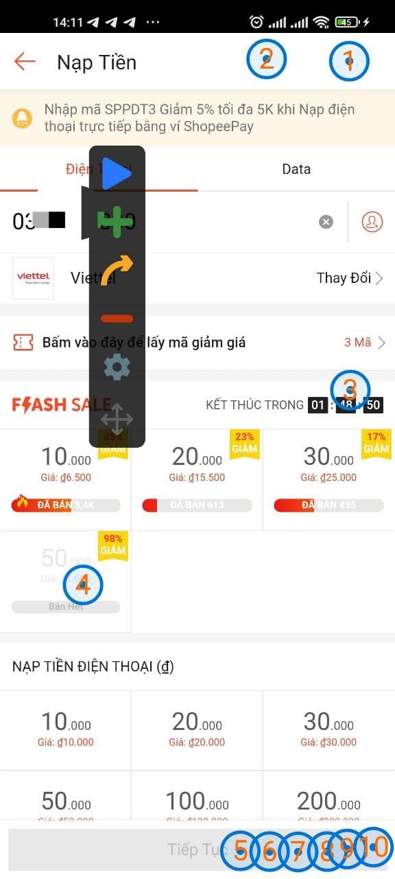 Hướng dẫn săn thẻ điện thoại Shopee bằng Auto Click