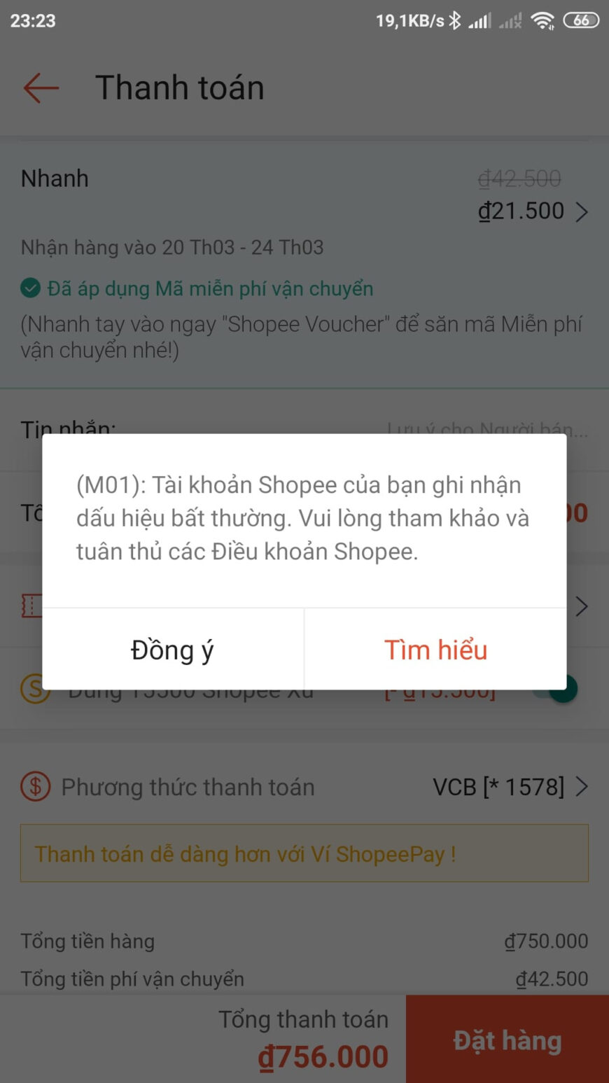 Lỗi M01 Shopee