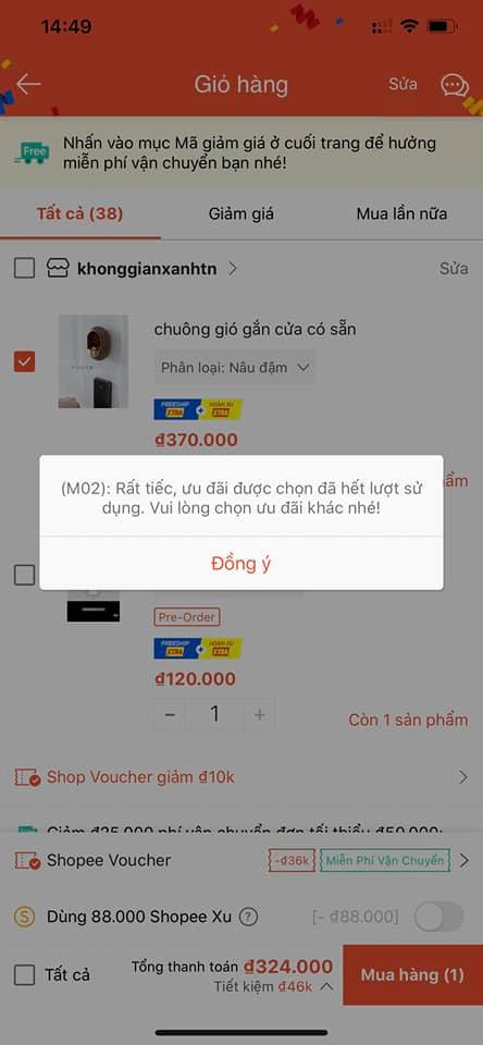 Lỗi M02 Shopee