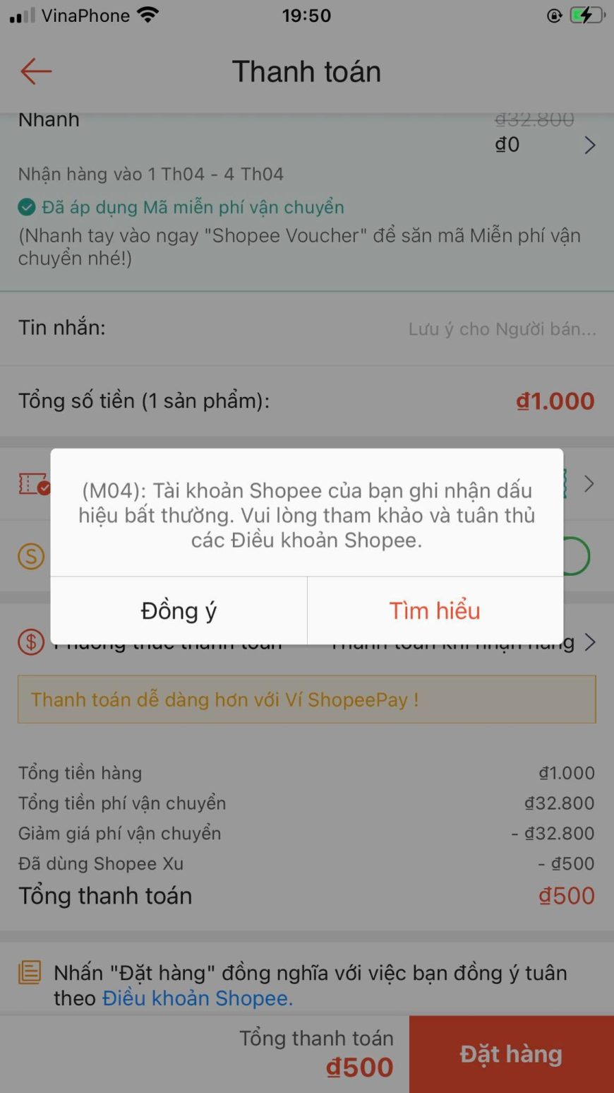 Lỗi M04 Shopee là gì