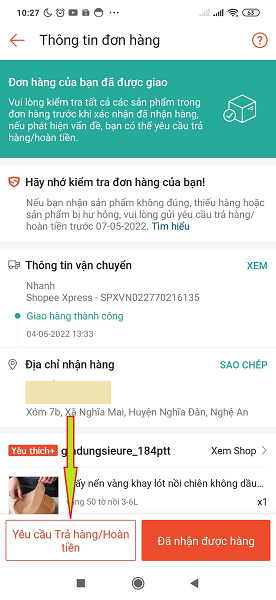 Shopee đổi trả hoàn tiền