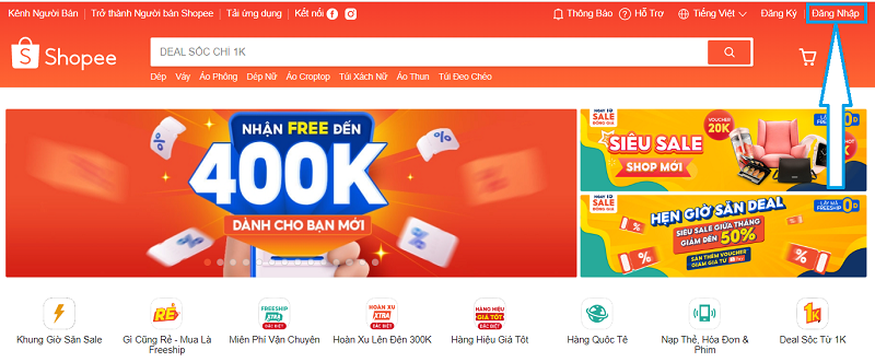 Cách đăng nhập tài khoản Shopee