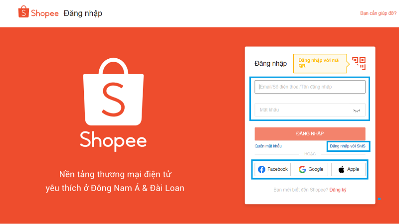 Cách đăng nhập tài khoản Shopee