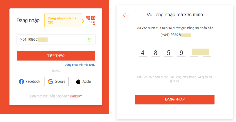 Cách đăng nhập tài khoản Shopee