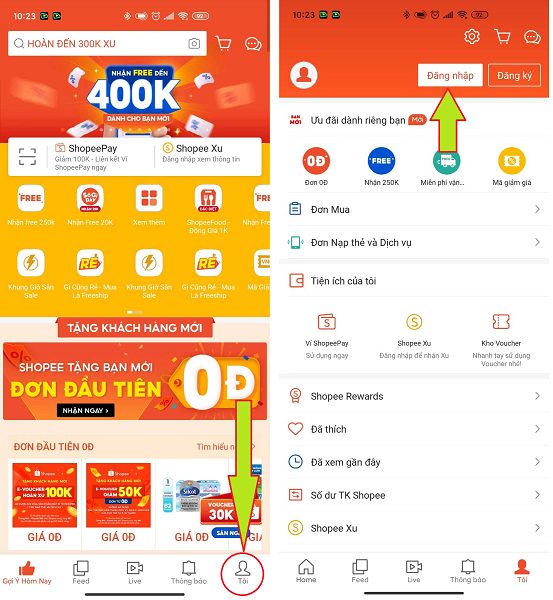 Cách đăng nhập tài khoản Shopee 