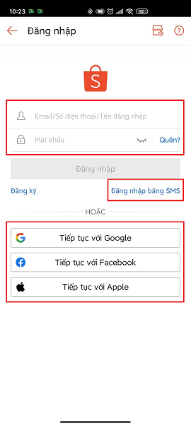 Cách đăng nhập tài khoản Shopee 