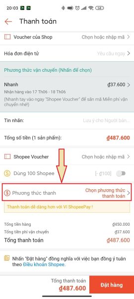 Không thể thanh toán COD Shopee 