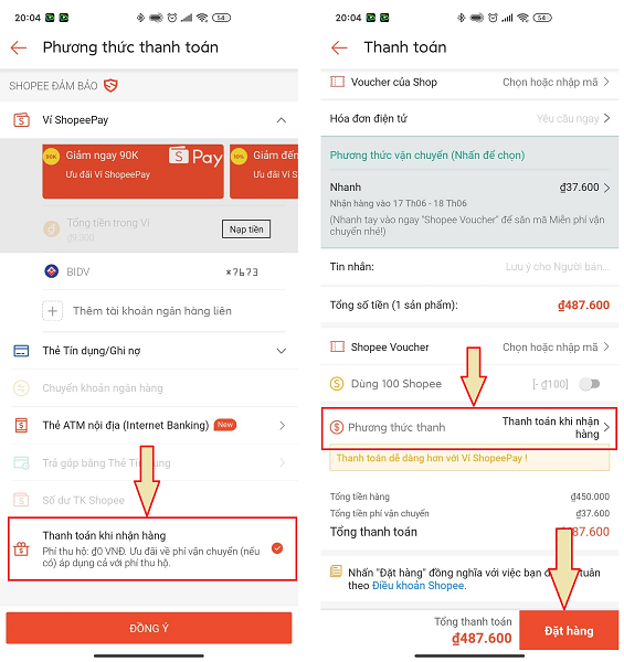 Không thể thanh toán COD Shopee 