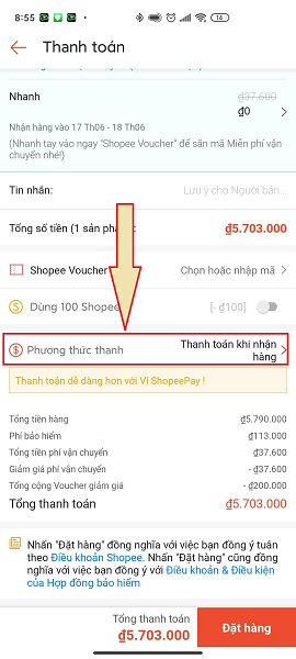 Thanh toán Shopee bằng ATM 