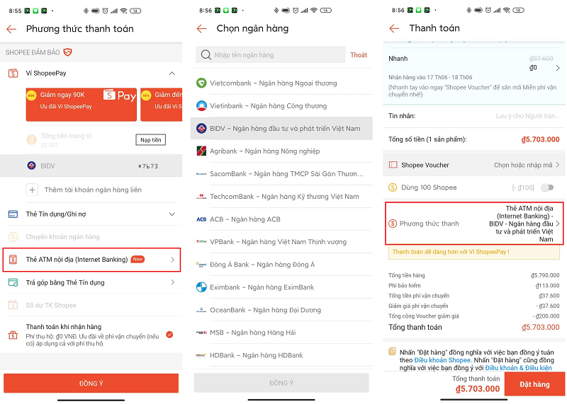 Thanh toán Shopee bằng ATM 