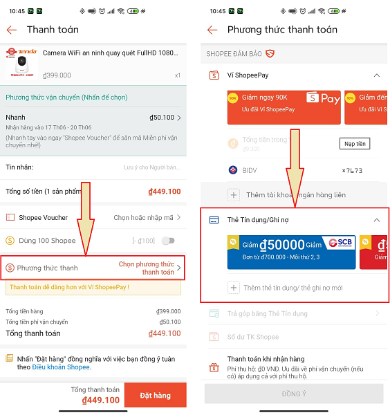 Thanh toán Shopee bằng thẻ tín dụng 