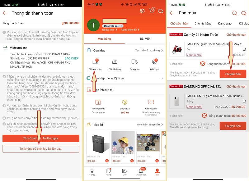Thanh toán bằng chuyển khoản ngân hàng Shopee
