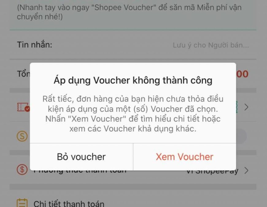 Áp dụng voucher không thành công
