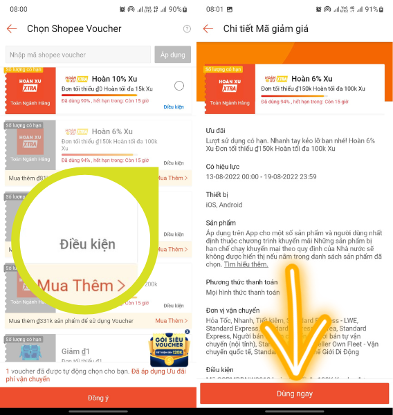 không chọn được mã giảm giá đã lưu