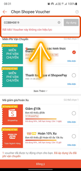 không dùng được mã Shopee