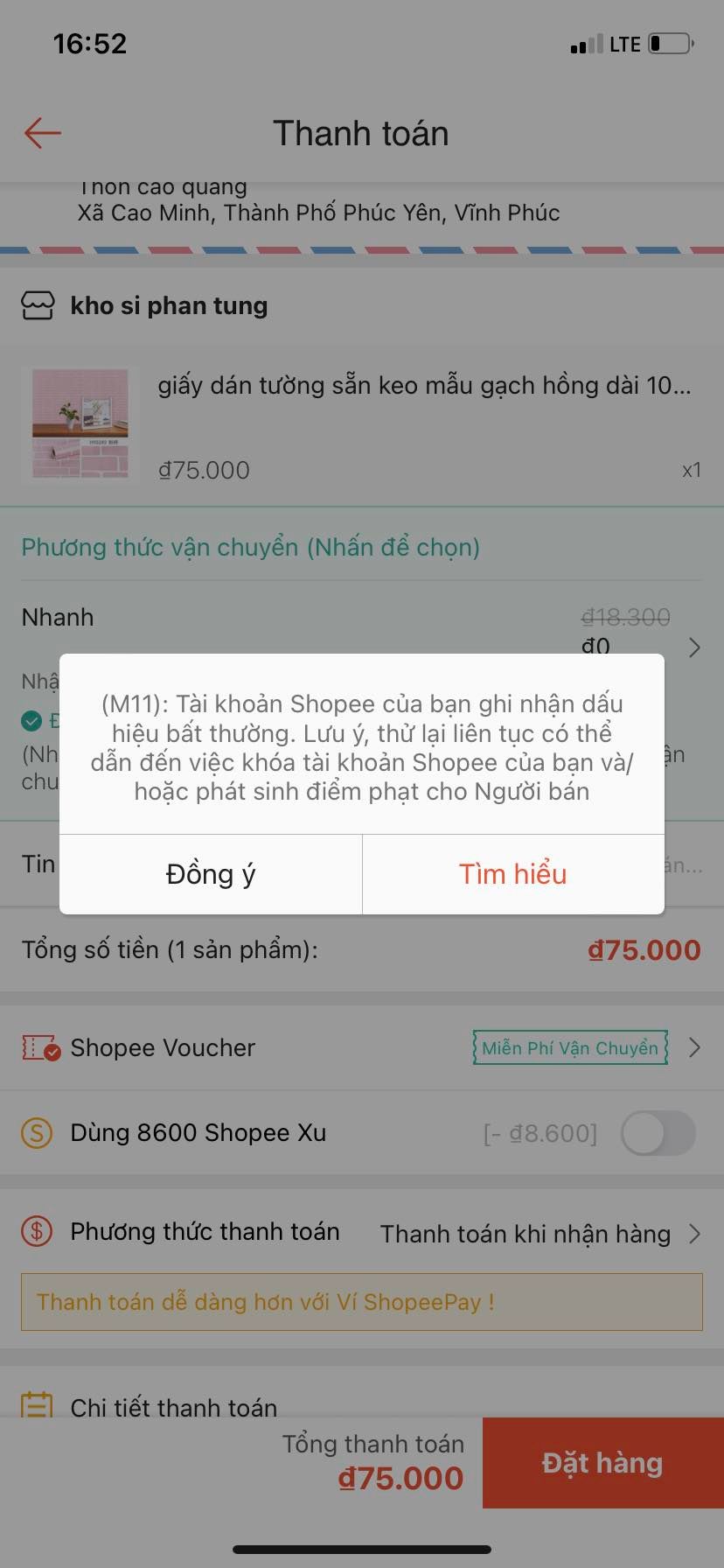 lỗi m11 Shopee