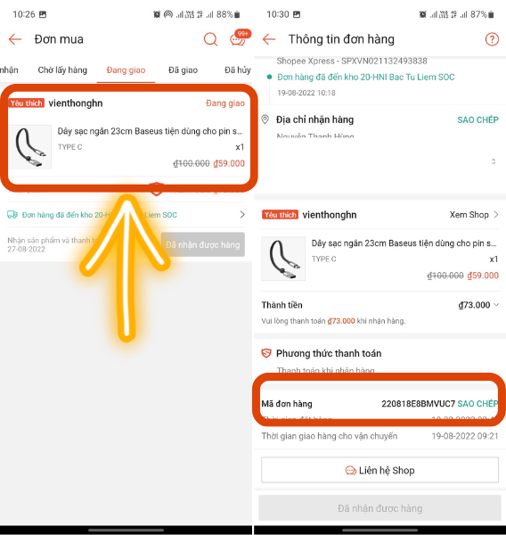 tra mã đơn hàng shopee