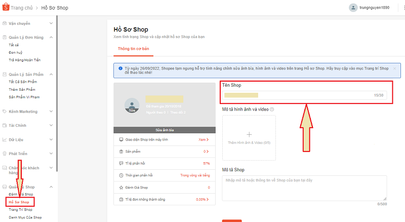 Cách đổi tên Shopee trên Shopee 