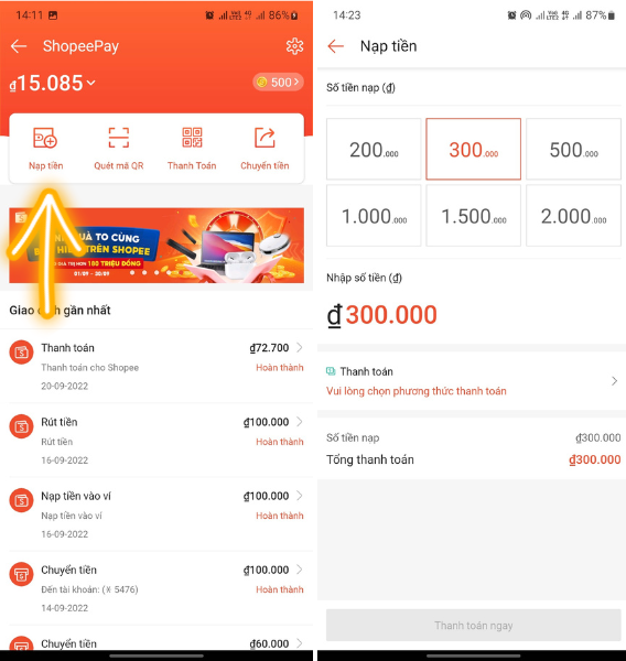 nạp tiền vào ví ShopeePay thế nào