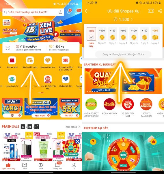 điểm danh nhận xu shopee