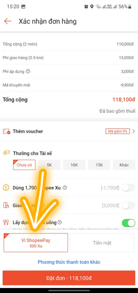 kiếm shopee xu từ đơn shopee food