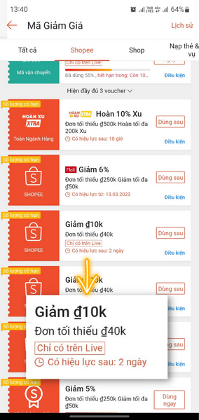 mã giảm giá Shopee chỉ có trên Live