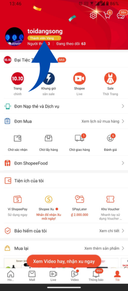 hạng vàng shopee