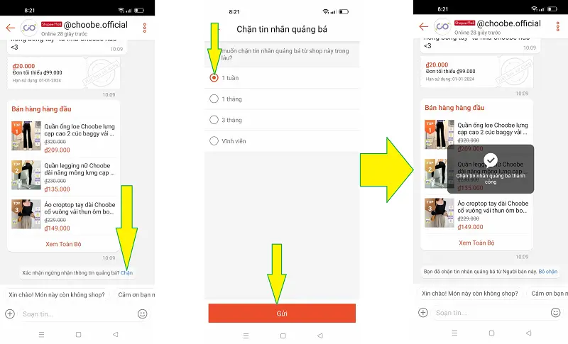 Chặn tin nhắn trên shopee 2