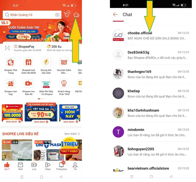 Chặn tin nhắn trên shopee