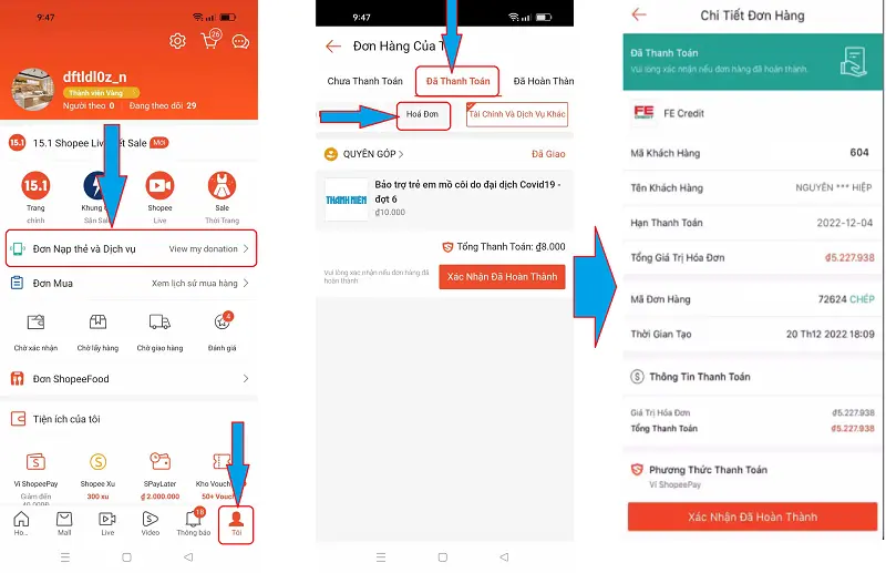 thanh toán Khoản vay FE Credit trên shopee 5